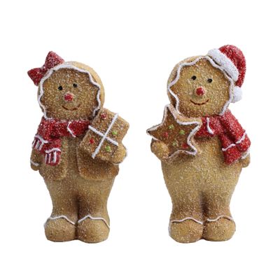 Mr and Mrs Gingerbread with red scarfs 8.5x4.8x15.5cm