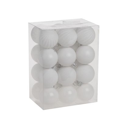 White 6cm Plastic Ball in tube (matt,shiny,glitter, Ribbed) x 50