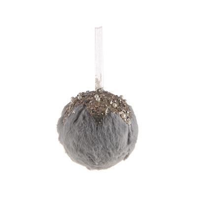Hanging Fur Bauble with Glitter Grey 11Cm