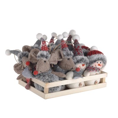 Hanging Dec Mouse & Snowman In A Tray 10x12x52Cm