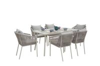 Outdoor Dining Set Table 6 Chairs/Rope - Grey