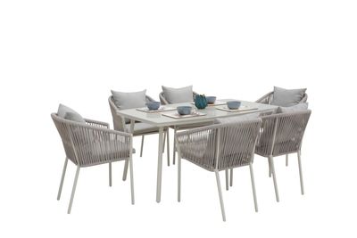 Outdoor Dining Set Table 6 Chairs/Rope - Grey