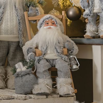 Winter White Santa Sitting 41Cm