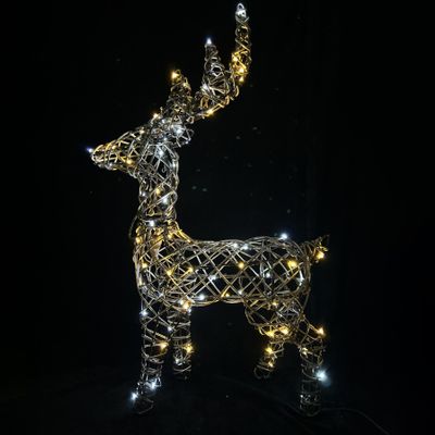 Rattan Stag brown Sml warm wht-wht LED Flashing H75cm mains power weatherproof