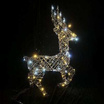 Rattan Stag Sml Brown Warm wht-wht LED Flashing H75cm mains powered weatherproof