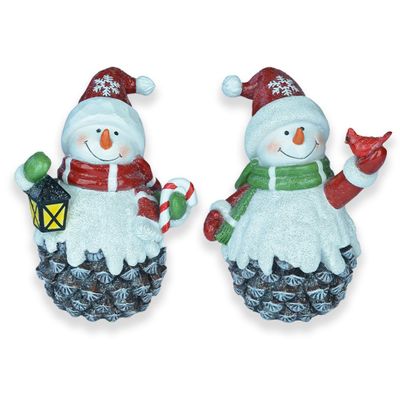 Snowman in a pinecone in Resin 2 Assorted Designs 19.5cm
