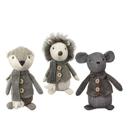 Fox and Hedgehog Grey 2 asst 24cm