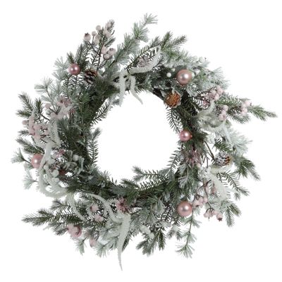 Wreath with pink baubles and acorns 65cm