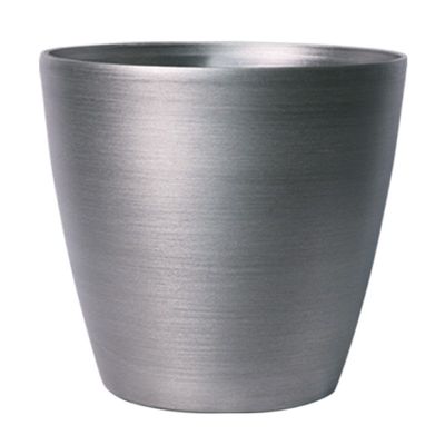 Hortus Lite - Metallic Look Plastic Planter - Brushed Steel - Dia 21  xH19.5cm