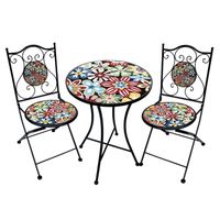 Metal Bistro Table Set Multi Floral Design - 2 Chairs -Dia 60 - H75cm