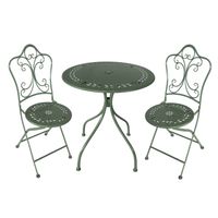 Metal Bistro Table  Set Leaf Design - 2 Chairs - Light Green - Dia 60 - H 75cm
