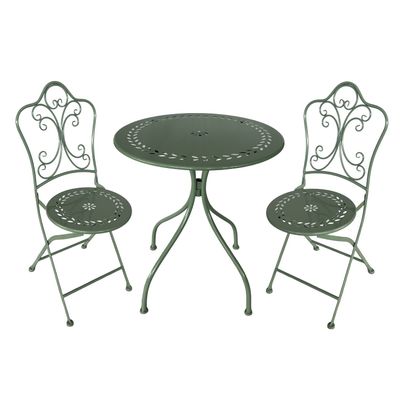 Metal Bistro Table  Set Leaf Design - 2 Chairs - Light Green - Dia 60 - H 75cm