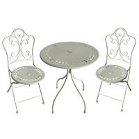 Metal Bistro Table Set  Leaf Design - 2 Chairs - Cream - Dia 60- H75cm