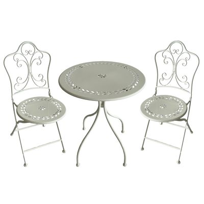 Metal Bistro Table Set  Leaf Design - 2 Chairs - Cream - Dia 60- H75cm