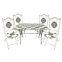 Metal Rectangular Mosaic Table  Set - 4 Chairs - Green/ Natural -120x80x75cm