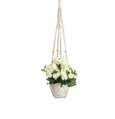 90cm Beaded Macrame Hanger Cream