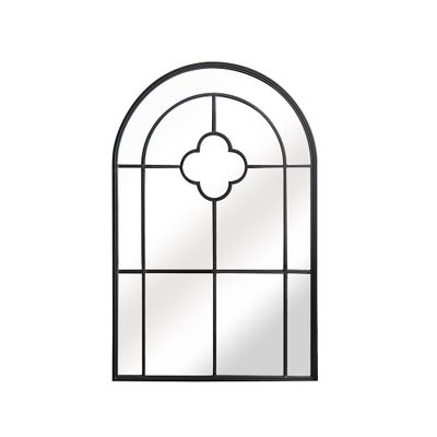 Black Arched Mirror With Central Flower