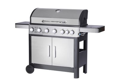 6 Burner Gas Grill with side burner blue and red