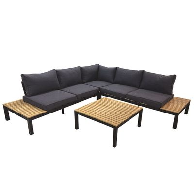 Corner Sofa with wooden sides & low table Each sofa:80x166x64cm Tble:80x80x43cm