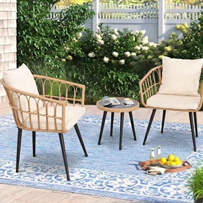 3 Pce Contemporay Coffee Set Cream Chair:67x66x65cm Table:50x50x42cm