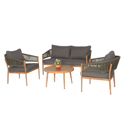 4 pce Rope set inc sofa 2xChairs & wooden tble sofa:132x73x72cm Chair:66x73x72cm