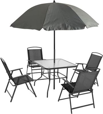 6 Pce Dining set with 1.8m Parasol Grey Inc 4 Chairs. Tble:80x70cm Chair:54x63x
