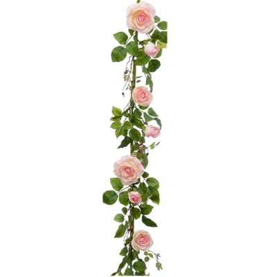 6ft Plush Rose Garland Pink