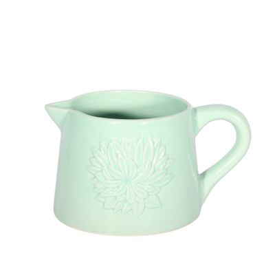 Mint Ceramic Jug with Embossed Flower - H 10.7xTW 19.5cm