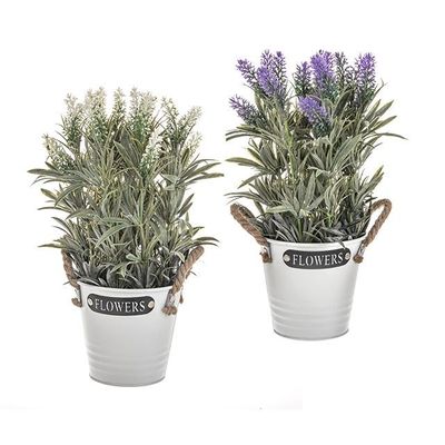 Potted Lavender Flowers Metal Pot 2 Assorted 35Cm