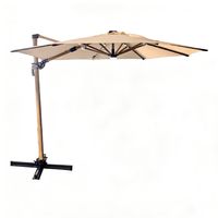 Garden Parasol Round Dia 3m-Tilting/LED Tube Lights & Solar Panel-Ivory