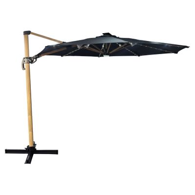 Garden Parasol Round Dia 3m -Tilting /LED Tube Lights & Solar Panel-Black