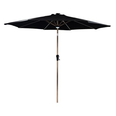Garden Parasol Round Dia 3m - Wood Effect Alu  Pole / Tilting Feature LED Lights