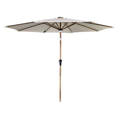 Garden Parasol Round Dia 3m - Wood Effect Alu Pole / Tilting  Feature LED Lights