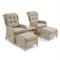 Recliner Outdoor Chair and Table Set - Rattan -  2 chairs, 2 footstools & table