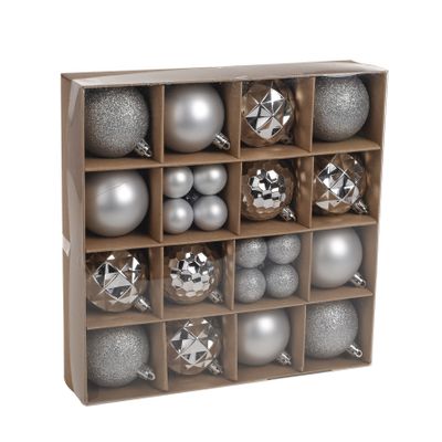 Silver Baubles Assorted Pack (6cm/3cm) (30 pcs)