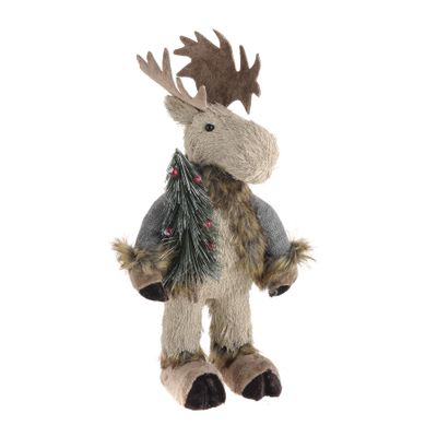 Standing Reindeer With Brown Scarf 14x16x36Cm