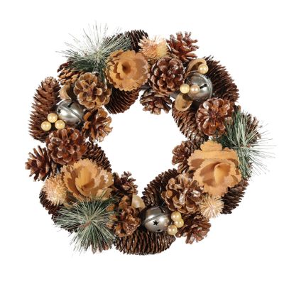Autumn wreath with copper flowers and bells 30x30x8cm