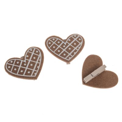Set of 3 Felt Heart clips
