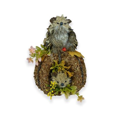 Hedgehog with baby in nest Ornament 14x14x20cm