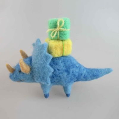 Felt Blue Dinosaur carrying presents 17x5x12cm