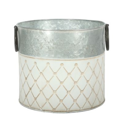 Two Tone Crosshatch Pattern Zinc Bucket - Large - H18 x 21cm
