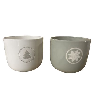 Ceramic Pot Christmas Grey and White 2 Asst