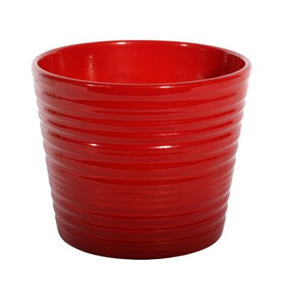Ceramic Pot Horizontal Ridges - Red