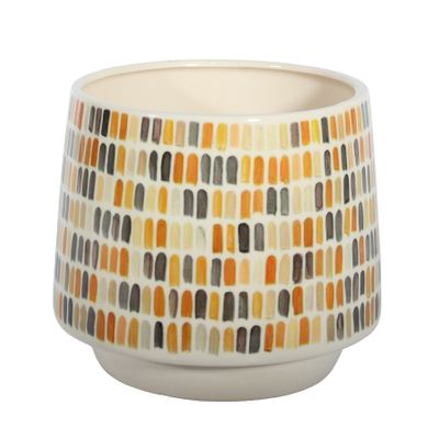 Ceramic Pot Retro Pattern - Natural