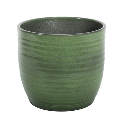 Ceramic Pot Textured Ridges - Green