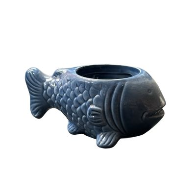 Dark Blue Fish Ceramic Pot