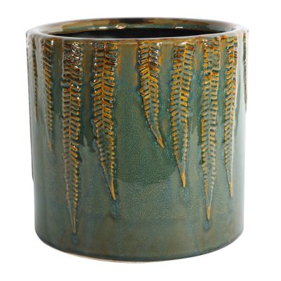 Hortus Albany Reactive Glaze Pot - Green With Fern Print - Dia23 x H21.5cm
