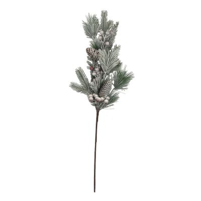 Snowy Spruce, Pine  Cone and Frosted Red Berry Spray - 67cm