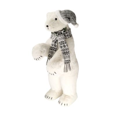 Standing Polar Bear with Grey Hat & Scarf - H84cm