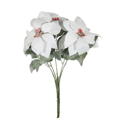 Frosted Poinsettia Bunch - White - H45 x 30cm